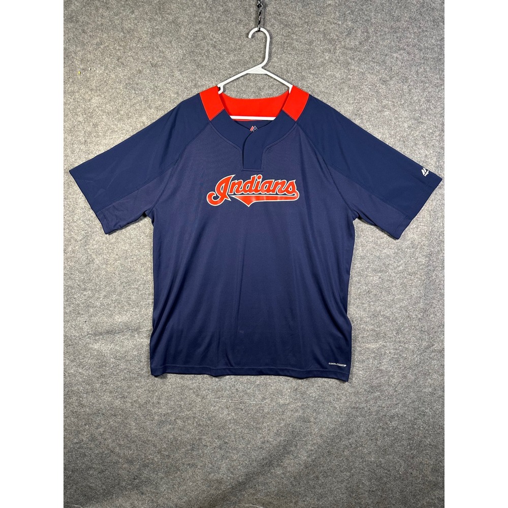 Majestic MLB Authentic Indians NavyBlue Red Pullover Jersey‎ Mens XL Short Slv